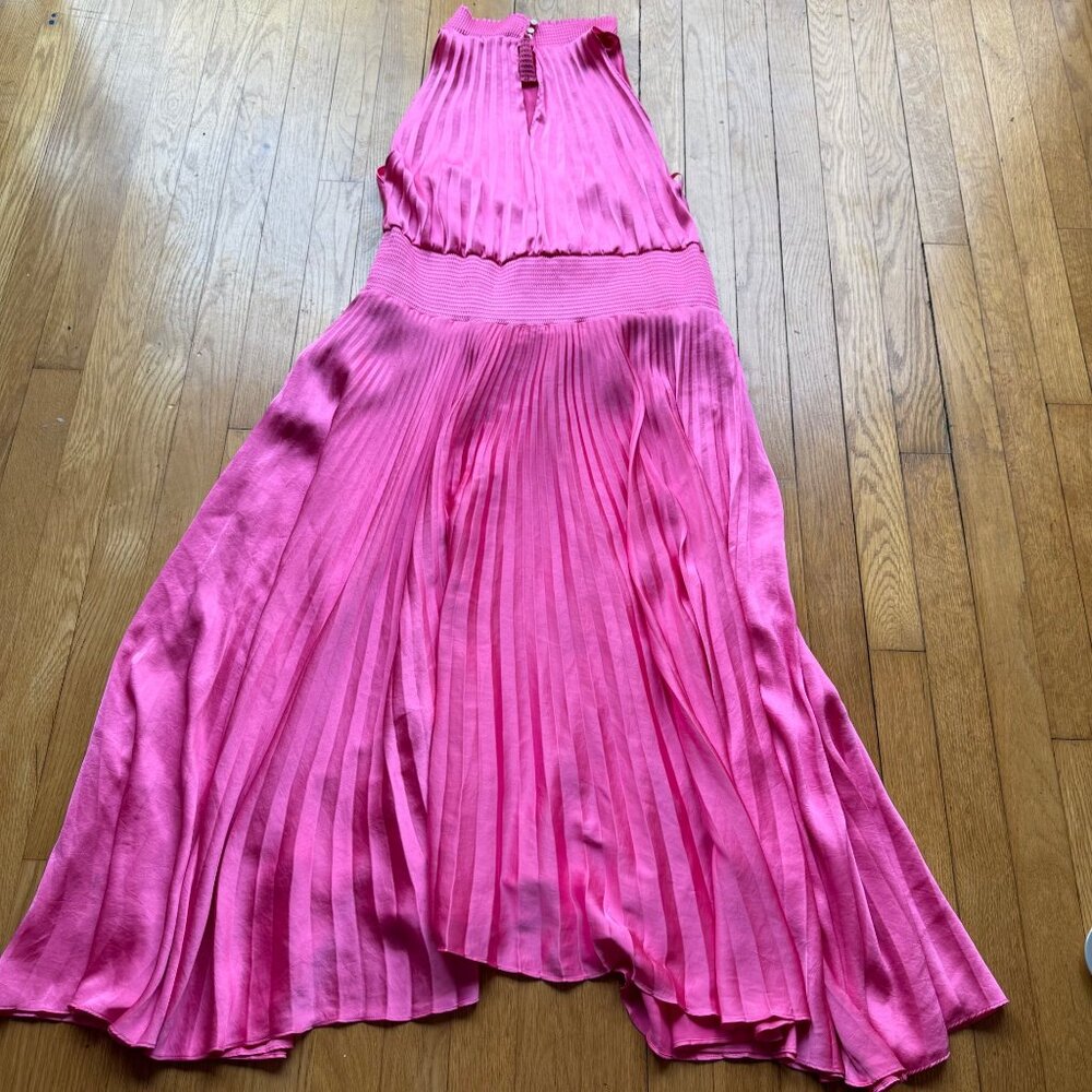 A.L.C. Size 6 Pink Satin Renzo Sleeveless Pleated Smocked Blouson Midi Dress - Picture 15 of 16